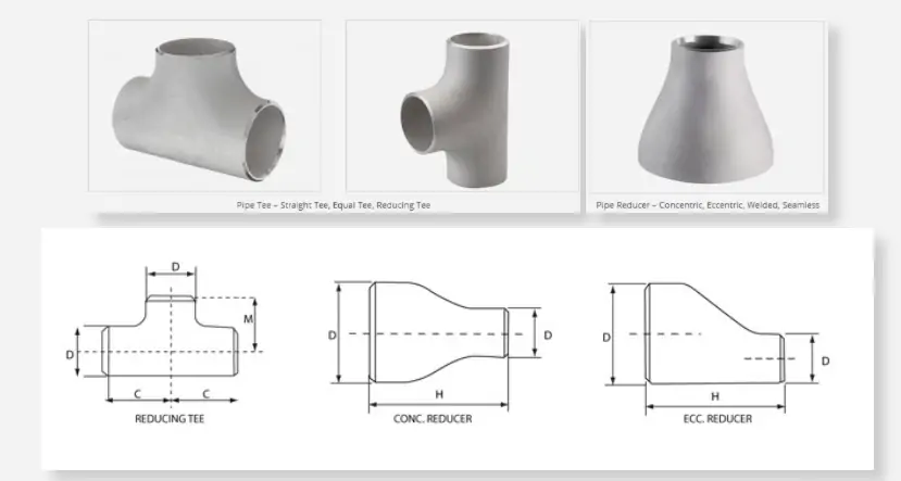 Tee butt weld fittings diagram